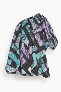Adufe One Shoulder Puffy Sleeve Dress In Multicolor