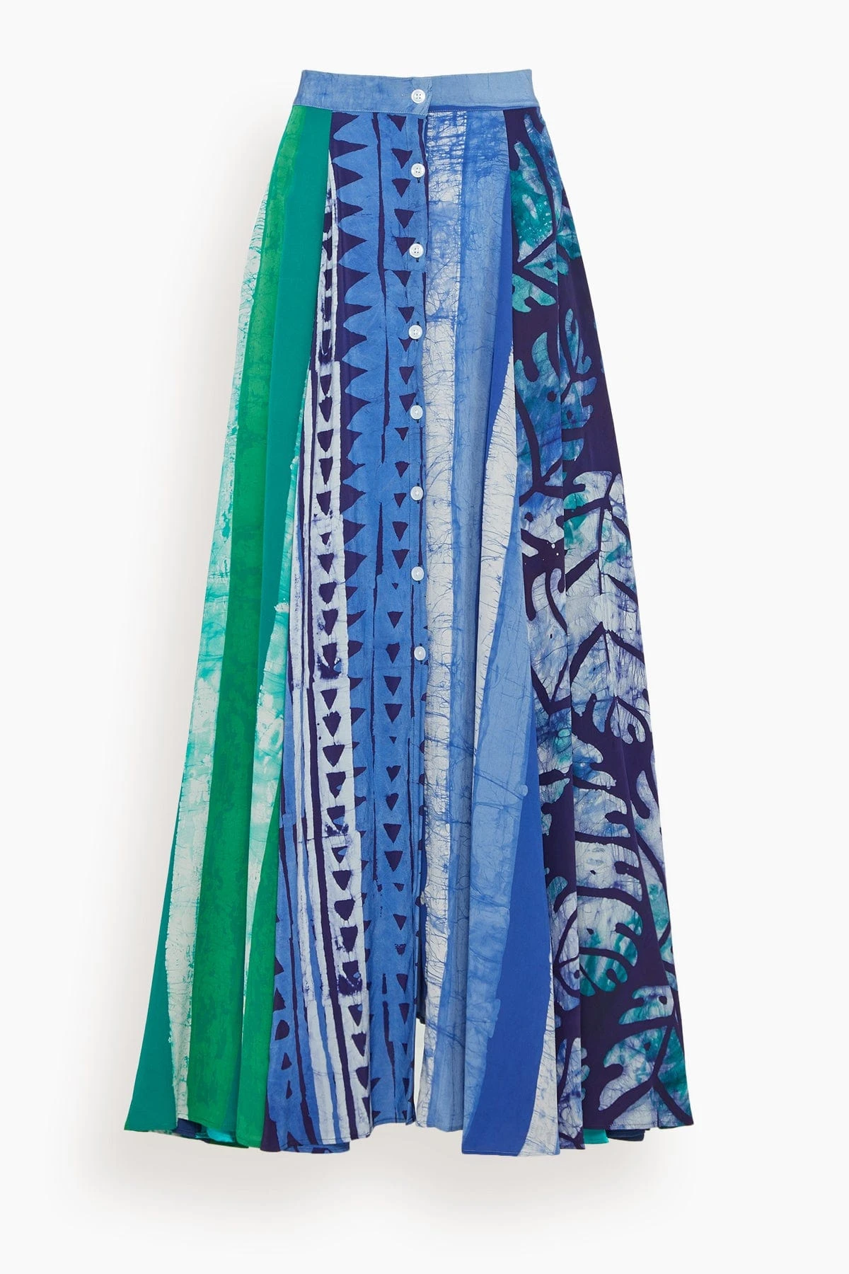 Hand-Batik Mixed Print Silk A-Line Long Skirt In Multicolor 3 Hand-Batik Mixed Print Silk A-Line Long Skirt In Multicolor