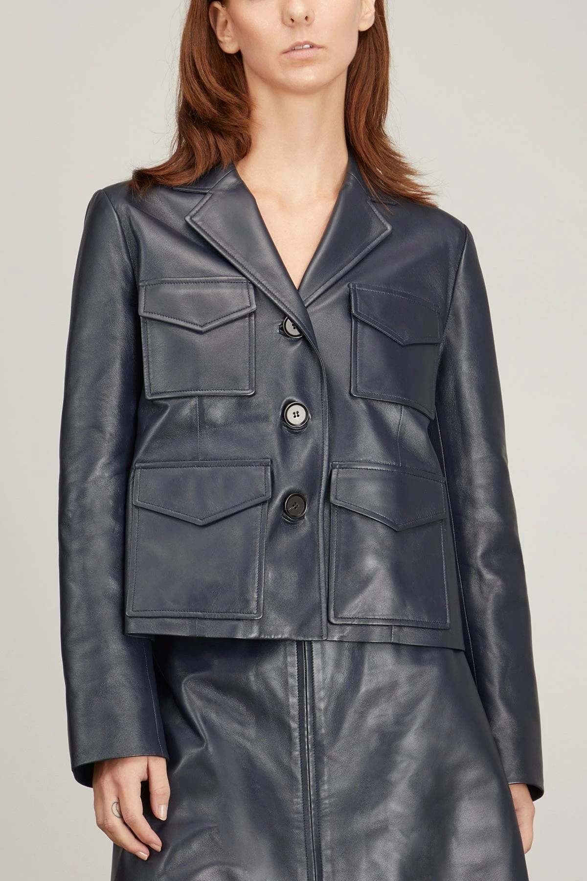 PROENZA SCHOULER Glossy Leather Jacket In Navy 5 PROENZA SCHOULER Glossy Leather Jacket In Navy - Image 3
