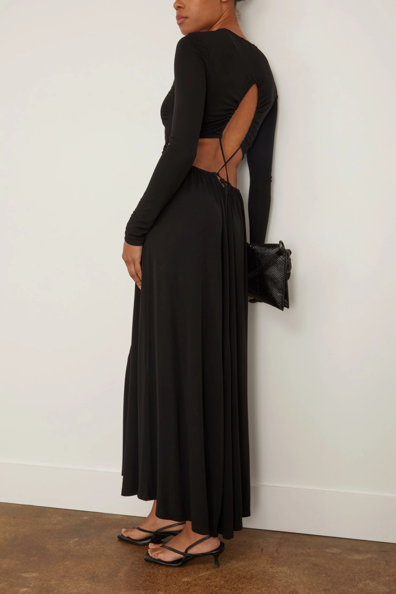 Long Sleeve Jersey Open Back Dress In Black 4 Long Sleeve Jersey Open Back Dress In Black - Image 2