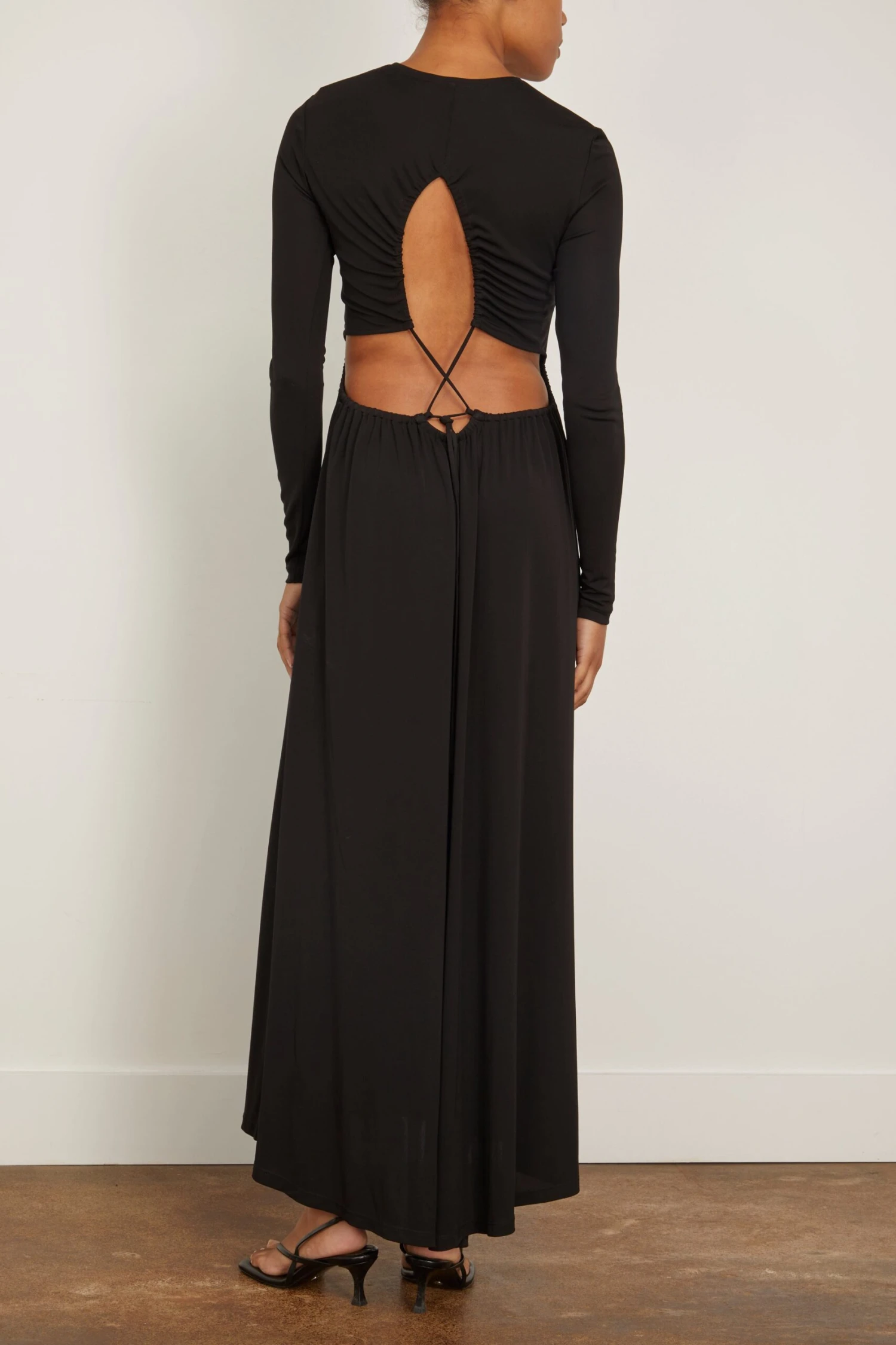 Long Sleeve Jersey Open Back Dress In Black 6 Long Sleeve Jersey Open Back Dress In Black - Image 4