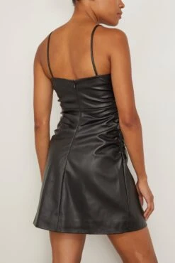 Faux Leather Fitted Spaghetti Mini Dress In Black 9 Faux Leather Fitted Spaghetti Mini Dress In Black -DOROTHE Clothing Shop 294442 3