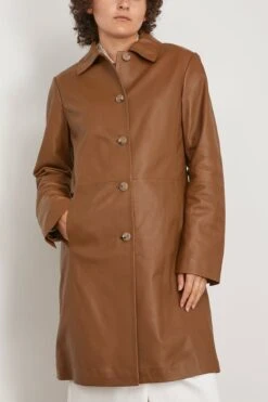 Uvon Long Leather Jacket In Brown -DOROTHE Clothing Shop 294457 2