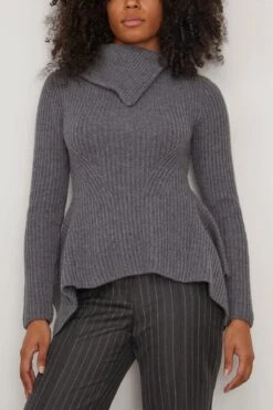 Keyara Foldover Collared Sweater In Charcoal Melange 9 Keyara Foldover Collared Sweater In Charcoal Melange -DOROTHE Clothing Shop 298135 2