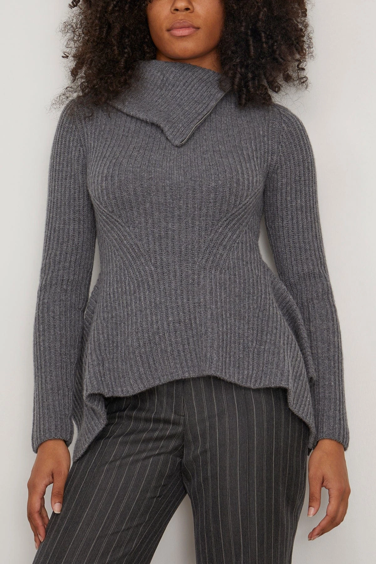 Keyara Foldover Collared Sweater In Charcoal Melange 5 Keyara Foldover Collared Sweater In Charcoal Melange - Image 3