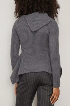 Keyara Foldover Collared Sweater In Charcoal Melange 10 Keyara Foldover Collared Sweater In Charcoal Melange -DOROTHE Clothing Shop 298135 3