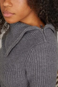 Keyara Foldover Collared Sweater In Charcoal Melange 11 Keyara Foldover Collared Sweater In Charcoal Melange -DOROTHE Clothing Shop 298135 4