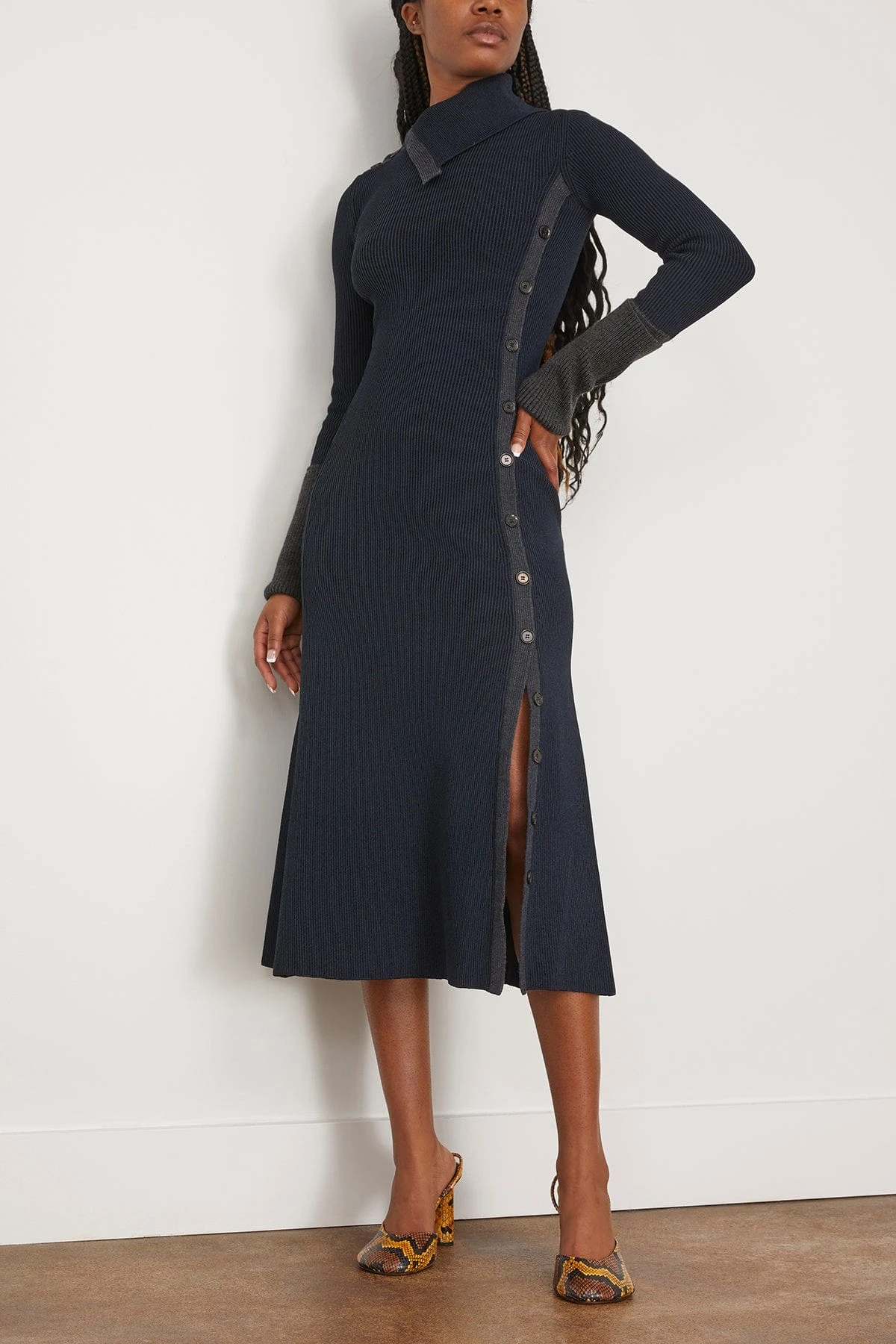 PROENZA SCHOULER Fine Rib Knit Dress In Midnight Multi 5 PROENZA SCHOULER Fine Rib Knit Dress In Midnight Multi - Image 3