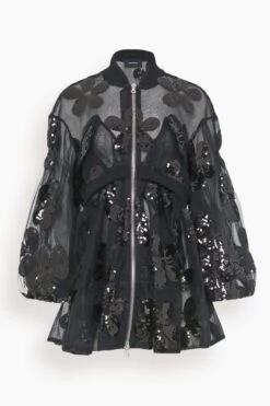 Simone Rocha Long Puff Sleeve Zip-Up Bomber Coat In Black