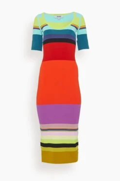 Short Sleeve Knit Bodycon Dress In Rainbow Multi