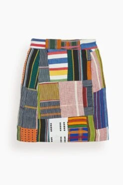 Patchwork Woven Mini Skirt In Multicolor