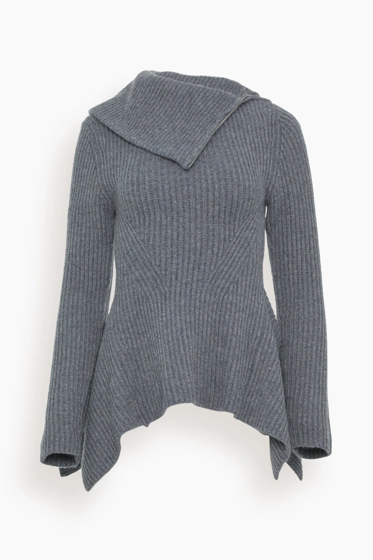 Keyara Foldover Collared Sweater In Charcoal Melange 3 Keyara Foldover Collared Sweater In Charcoal Melange