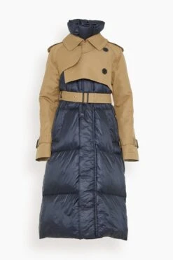 Sacai Cotton Gabardine X Padded Coat In Beige/Navy