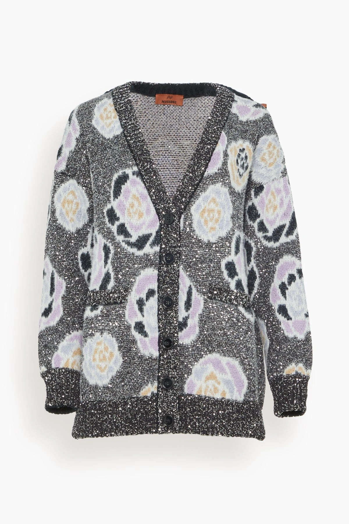 Missoni Maxi Cardigan In Rose Sequins Black/Pink/Blue 2 Missoni Maxi Cardigan In Rose Sequins Black/Pink/Blue