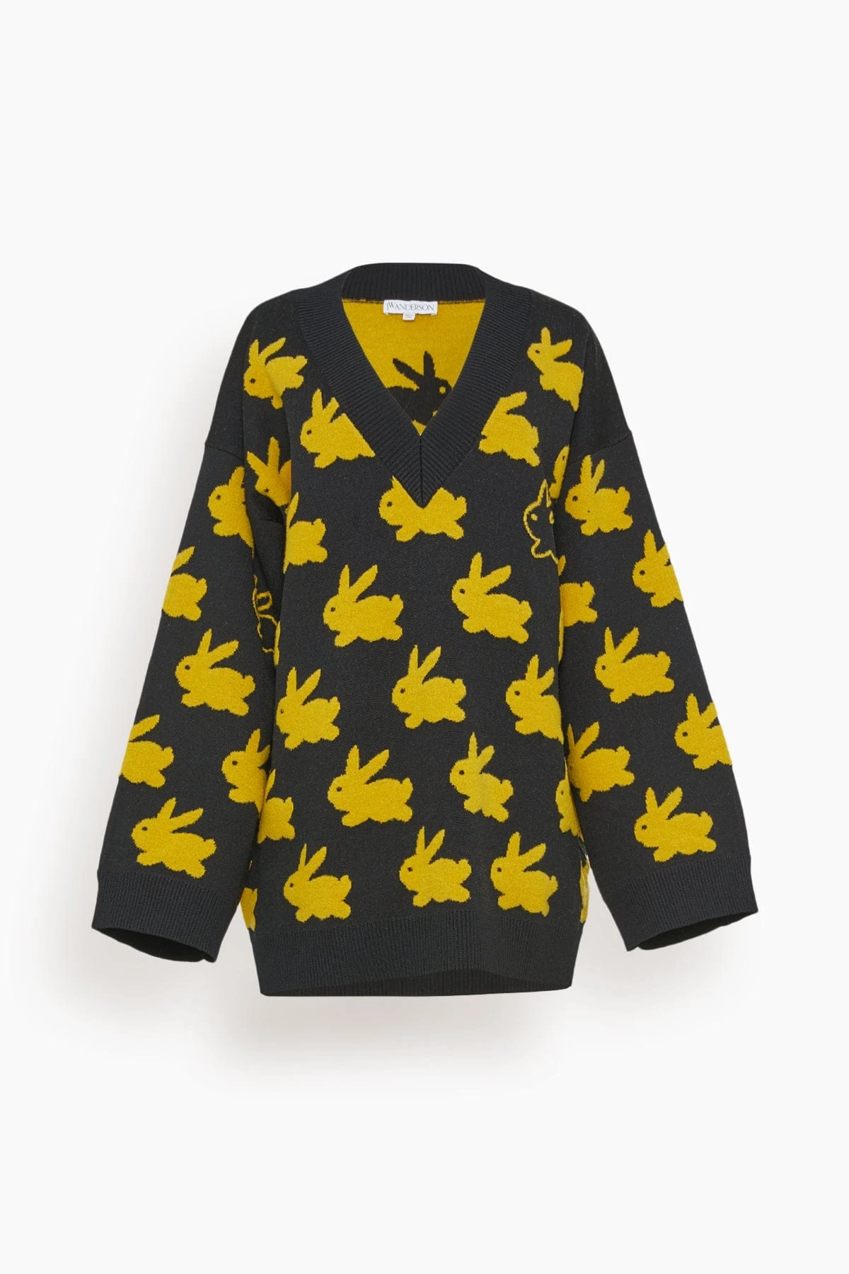 JW Anderson Bunny Jacquard V Neck Jumper In Black/Yellow 3 JW Anderson Bunny Jacquard V Neck Jumper In Black/Yellow
