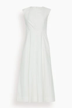 Cotton Poplin Midi Dress In White
