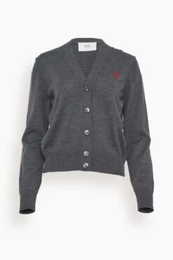 Red Ami De Coeur Cardigan In Heather Grey