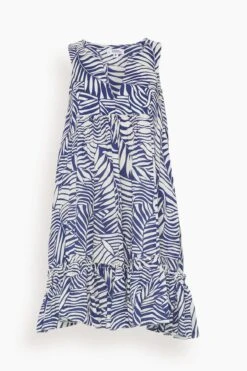 Palm Leaf Bib Dress In Royal Blue