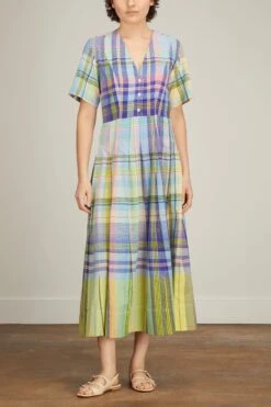 Handwoven Check Long Dress In Blue -DOROTHE Clothing Shop HandwovenCheckLongDressinBlue 2