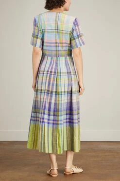 Handwoven Check Long Dress In Blue -DOROTHE Clothing Shop HandwovenCheckLongDressinBlue 3
