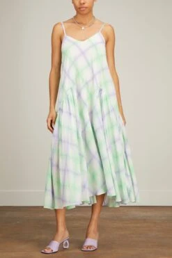 Handwoven Check Long Dress In Lavande Green 8 Handwoven Check Long Dress In Lavande Green -DOROTHE Clothing Shop HandwovenCheckLongDressinLavandeGreen 2