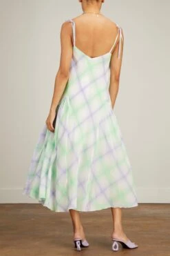 Handwoven Check Long Dress In Lavande Green 9 Handwoven Check Long Dress In Lavande Green -DOROTHE Clothing Shop HandwovenCheckLongDressinLavandeGreen 3