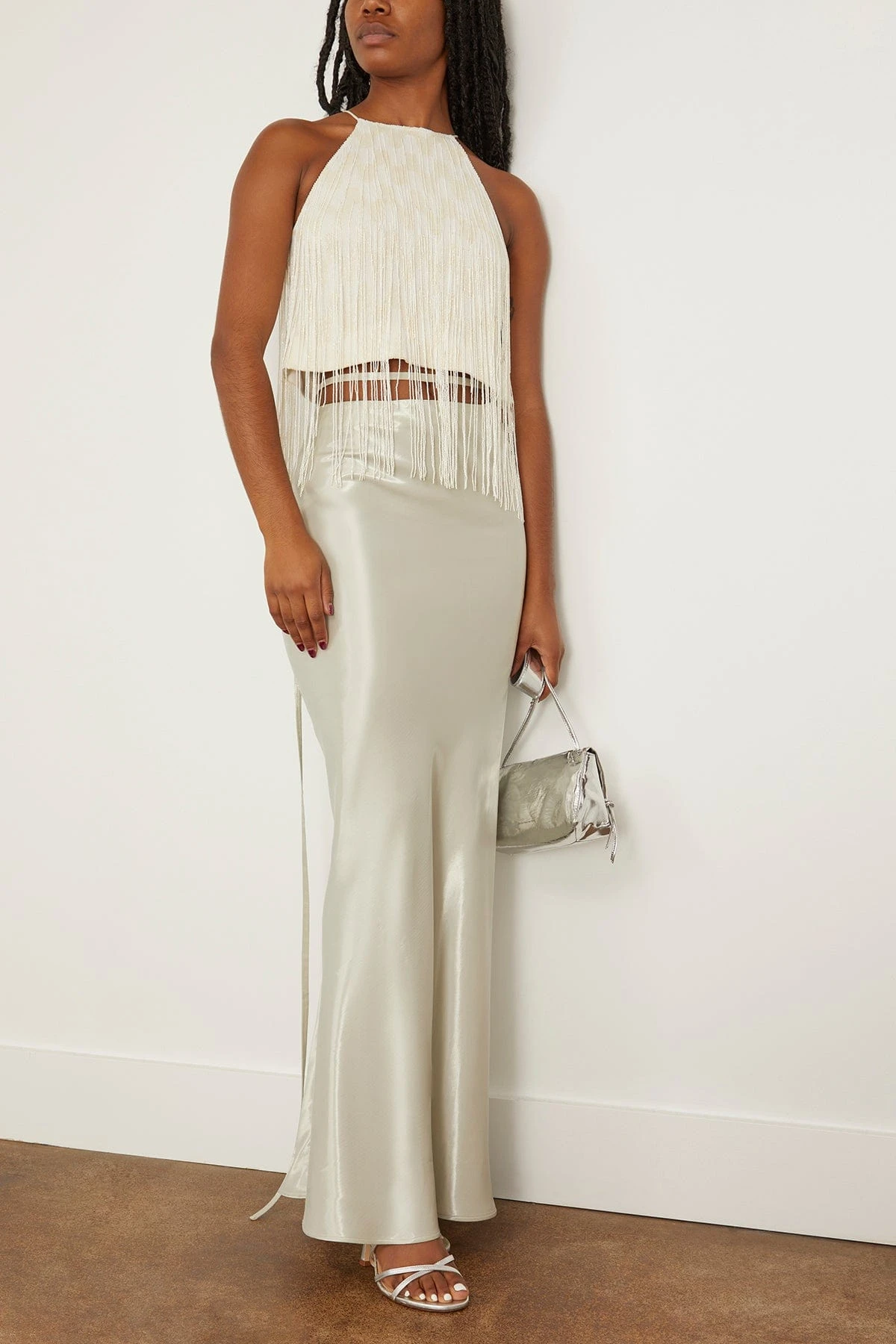 Grace Siren Skirt In Silver Glazed Twill 4 Grace Siren Skirt In Silver Glazed Twill - Image 2