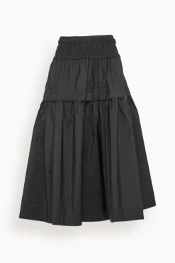 SEA Diana Taffeta Smocked Midi Skirt In Black