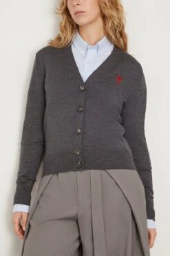 Red Ami De Coeur Cardigan In Heather Grey -DOROTHE Clothing Shop ami RedAmiDeCoeurCardiganinHeatherGrey 2