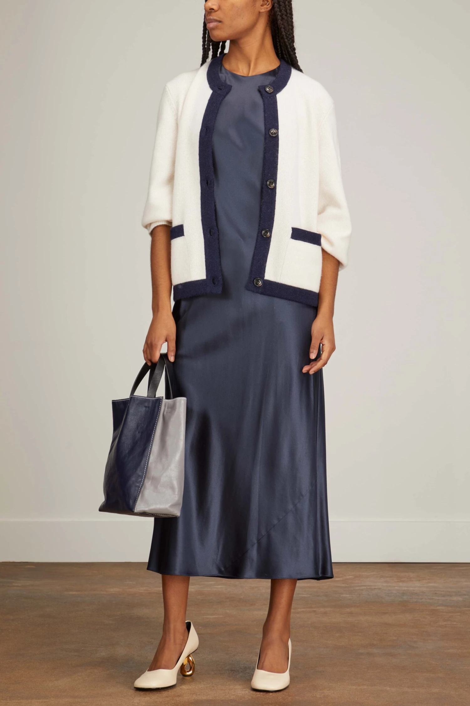 Belvedere Cardigan In Ivory/Navy Trim 4 Belvedere Cardigan In Ivory/Navy Trim - Image 2