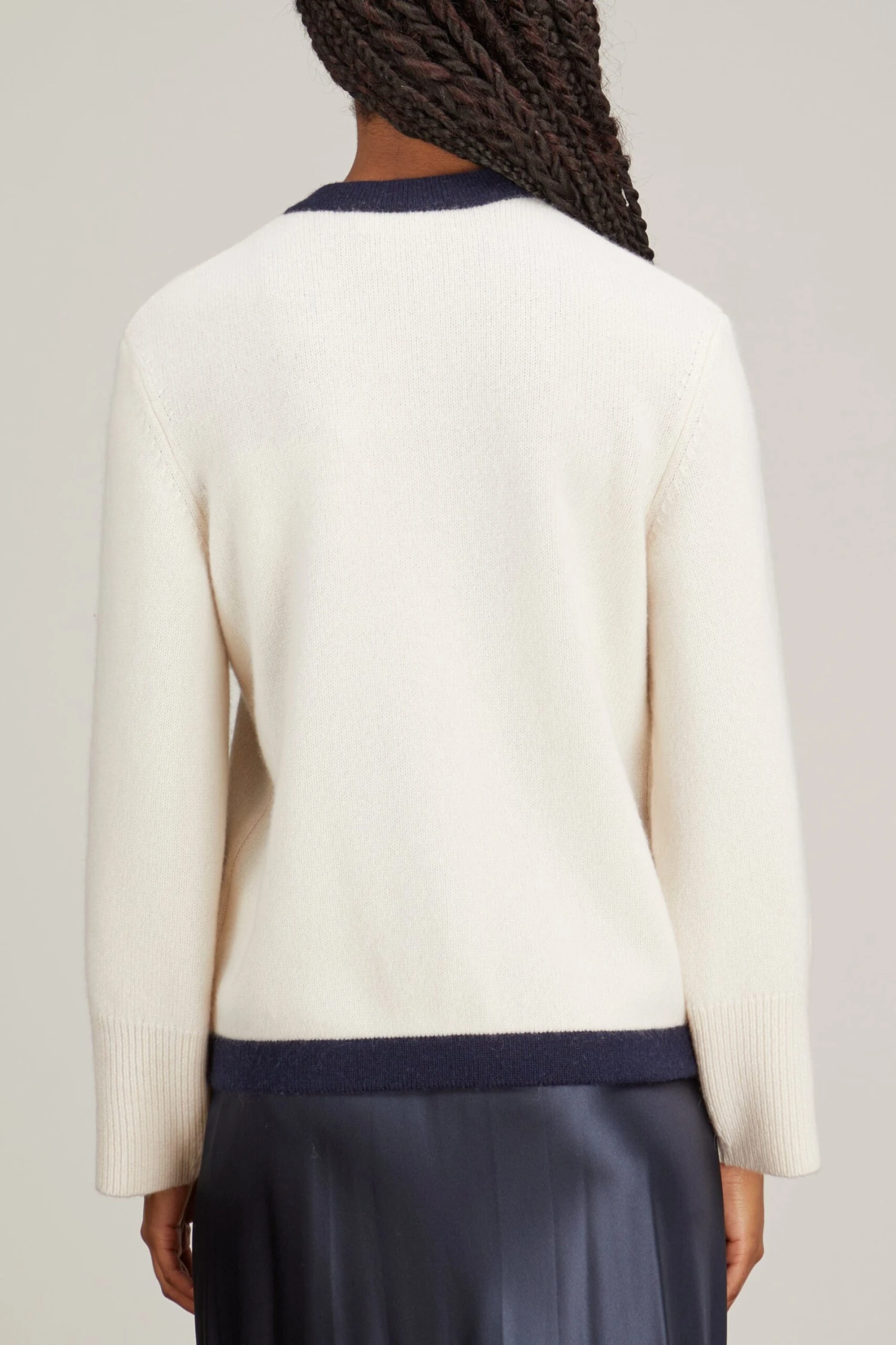 Belvedere Cardigan In Ivory/Navy Trim 6 Belvedere Cardigan In Ivory/Navy Trim - Image 4
