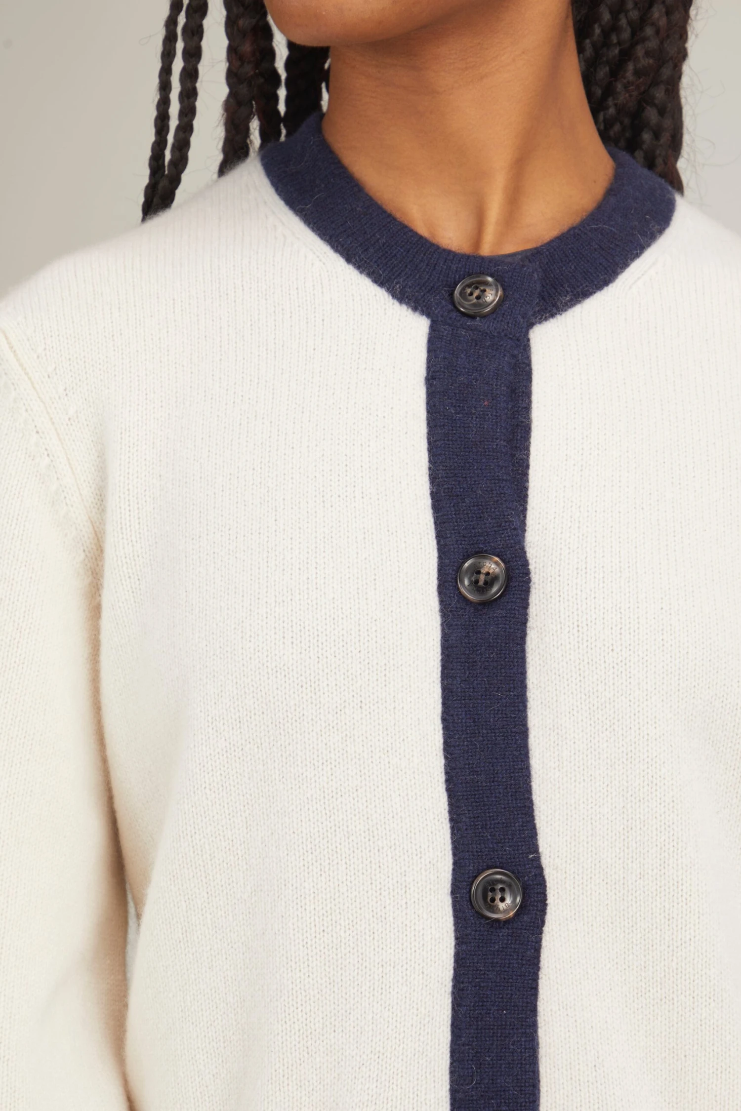 Belvedere Cardigan In Ivory/Navy Trim 7 Belvedere Cardigan In Ivory/Navy Trim - Image 5