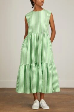 Balza Dress In Green And White Stripes 8 Balza Dress In Green And White Stripes -DOROTHE Clothing Shop avn balza dress in green and white stripes 2