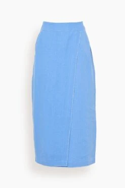 Linen Hand Embroidered Skirt In Blue Azur