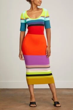 Short Sleeve Knit Bodycon Dress In Rainbow Multi 8 Short Sleeve Knit Bodycon Dress In Rainbow Multi -DOROTHE Clothing Shop cjr ShortSleeveKnitBodyconDressinRainbowMulti 2