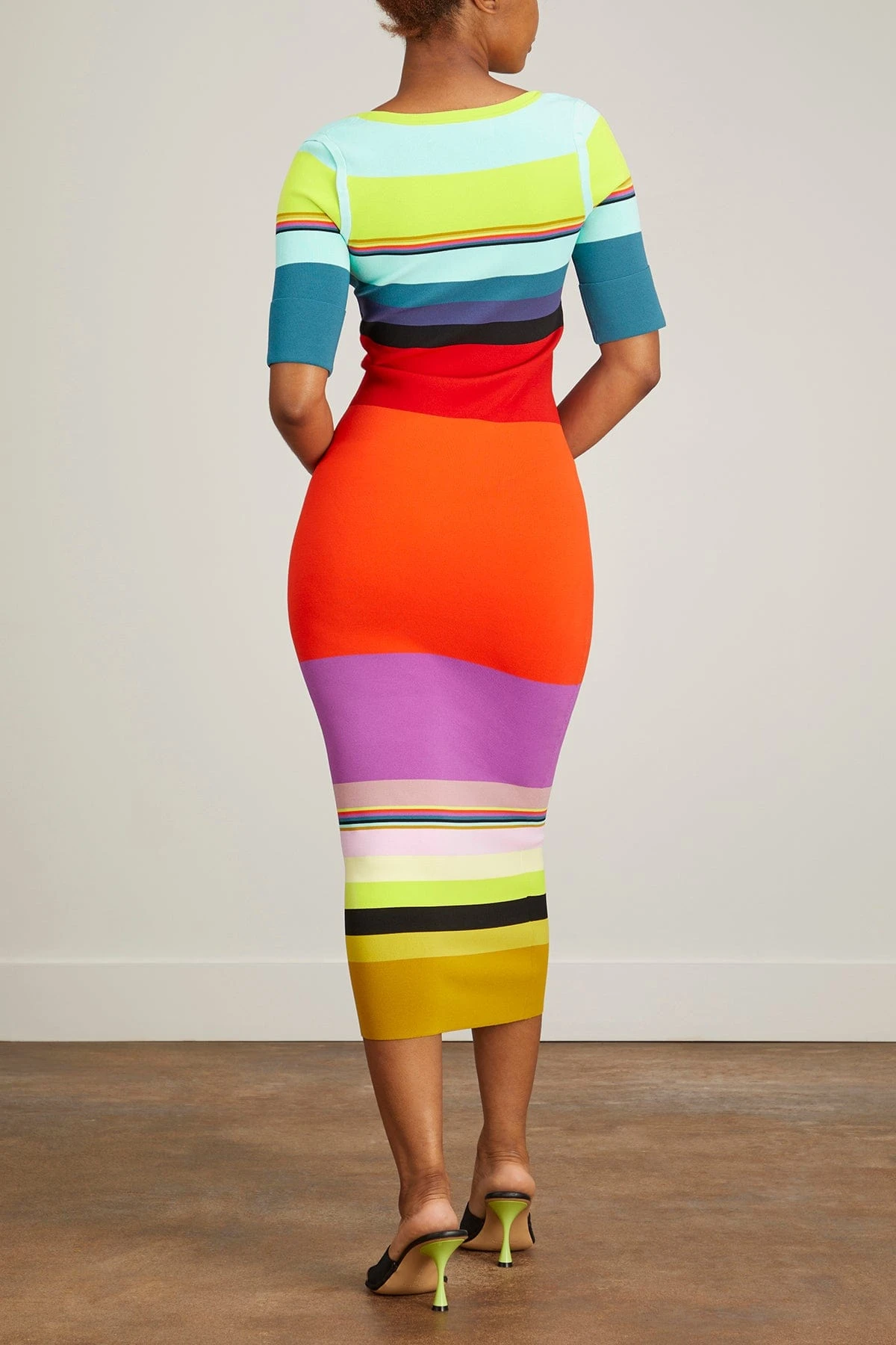 Short Sleeve Knit Bodycon Dress In Rainbow Multi 6 Short Sleeve Knit Bodycon Dress In Rainbow Multi - Image 4