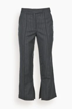 Vera Straight Leg Crop Pant In Grey Pinstripe