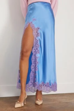 High Slit Lace Applique Skirt In Cornflower Blue 8 High Slit Lace Applique Skirt In Cornflower Blue -DOROTHE Clothing Shop dannijo HighSlitLaceAppliqueSkirtinCornflowerBlue 2