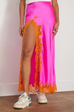 High Slit Lace Applique Skirt In Hot Fuschia -DOROTHE Clothing Shop dannijo HighSlitLaceAppliqueSkirtinHotFuschia 2