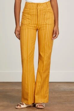 Yoshi Pants In Mustard Stripes 8 Yoshi Pants In Mustard Stripes -DOROTHE Clothing Shop destree jasper shirt in warm sand 5