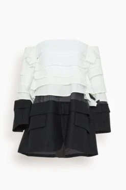 New Products 15 Sacai Wool Melton Mix Cotton Poplin Dress In Off White X Black