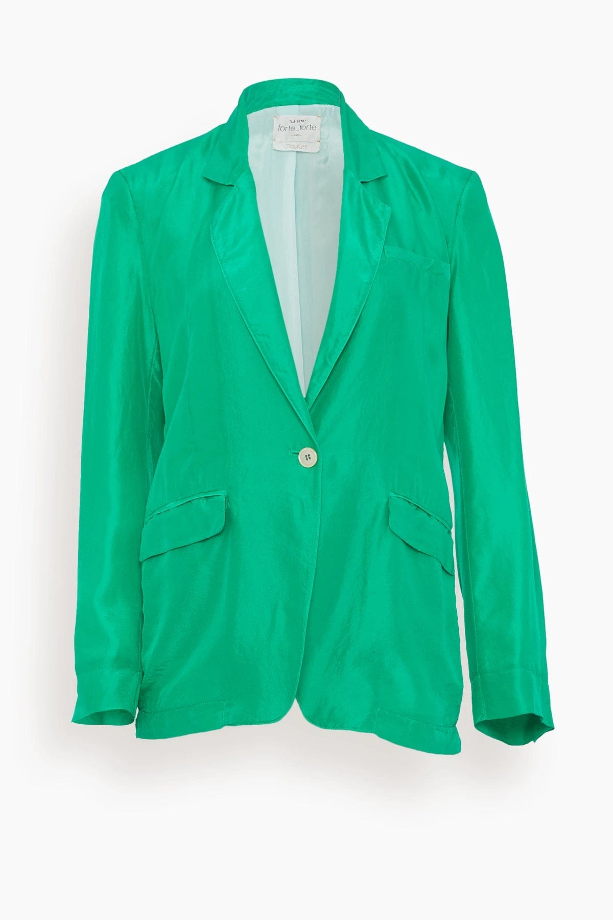 FORTE_FORTE Habotai Silk Jacket In Emerald 3 FORTE_FORTE Habotai Silk Jacket In Emerald