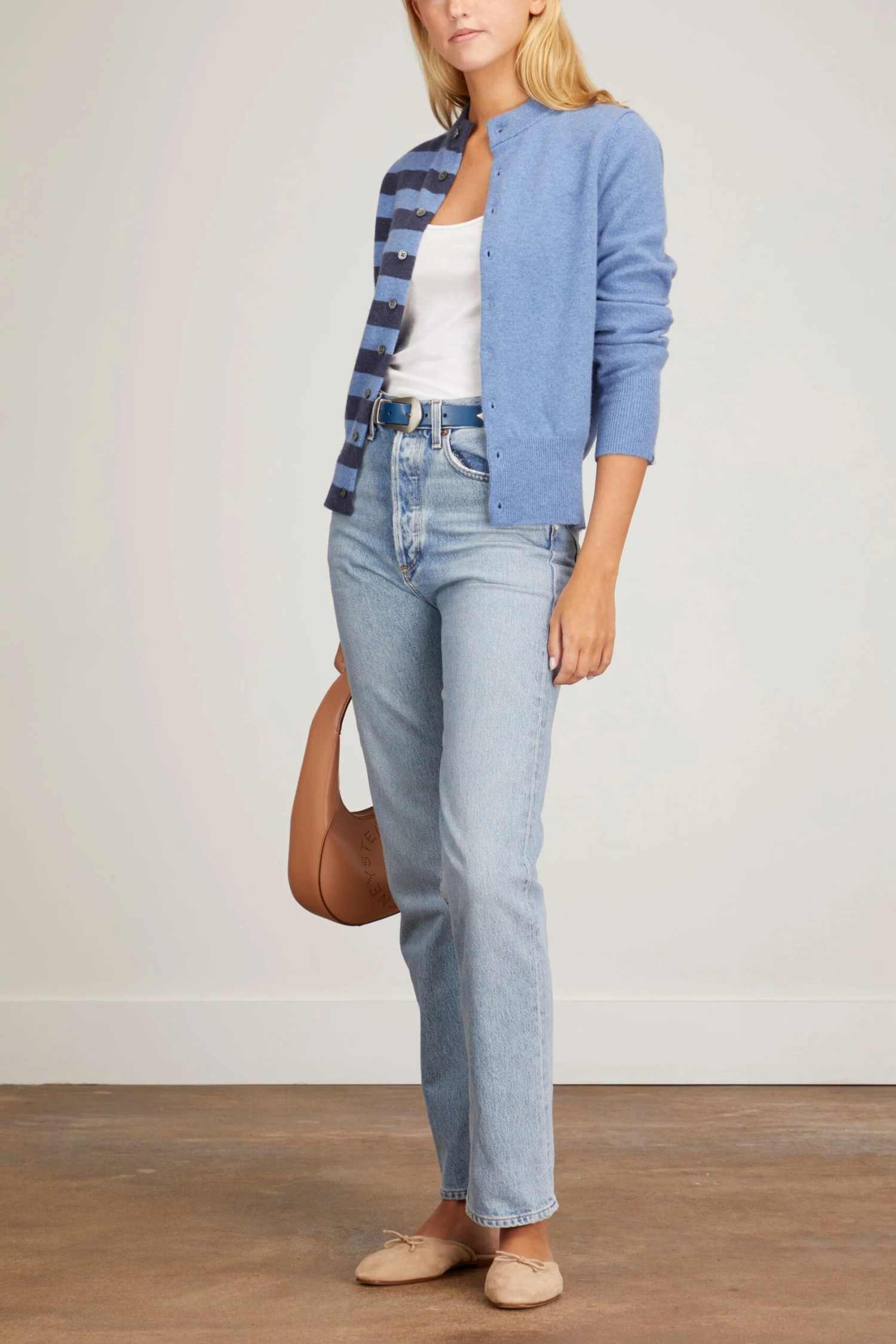 Little Game Paneled Contrast Cardigan In Denim/Ocean 4 Little Game Paneled Contrast Cardigan In Denim/Ocean - Image 2