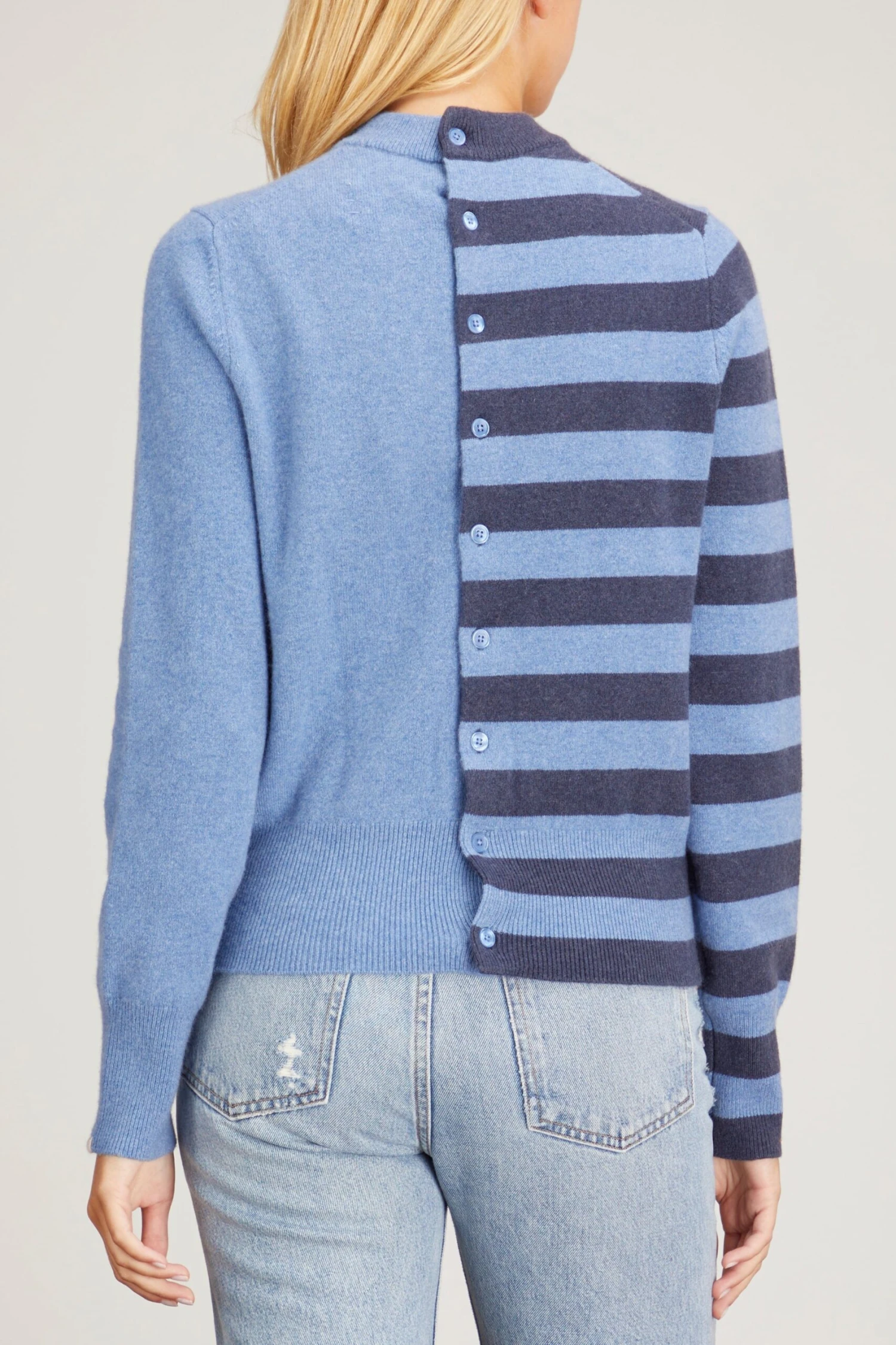 Little Game Paneled Contrast Cardigan In Denim/Ocean 6 Little Game Paneled Contrast Cardigan In Denim/Ocean - Image 4