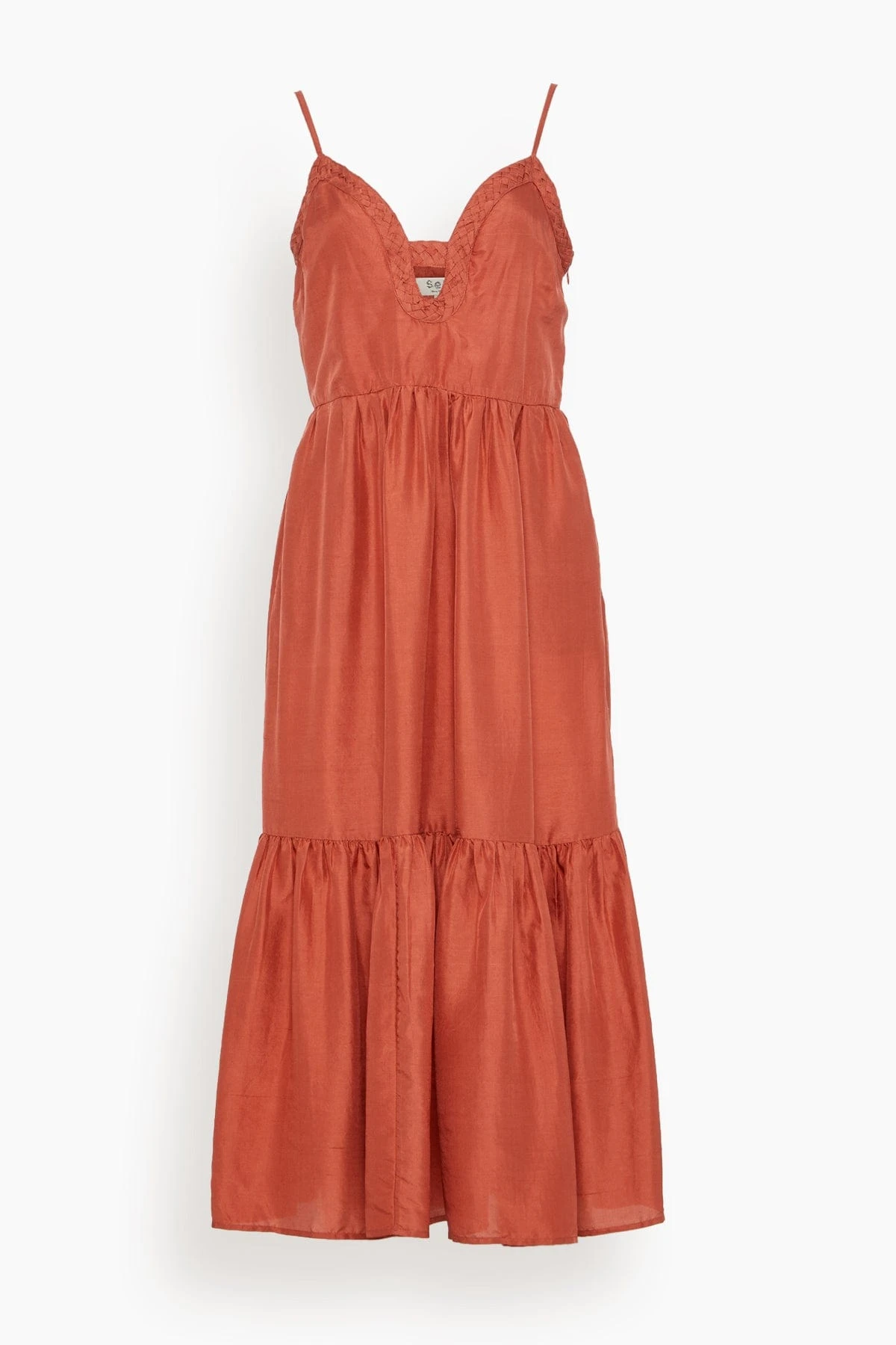SEA Kyle Solid Slip Dress With Braid In Coral 3 SEA Kyle Solid Slip Dress With Braid In Coral