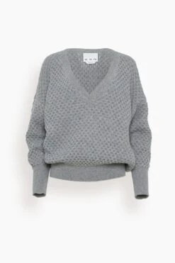 V Neck Honeycomb Sweater In Medium Grey