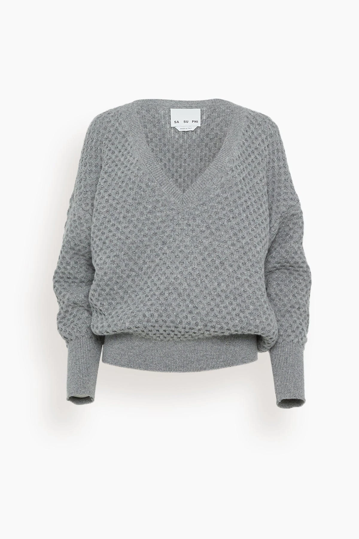 V Neck Honeycomb Sweater In Medium Grey 3 V Neck Honeycomb Sweater In Medium Grey