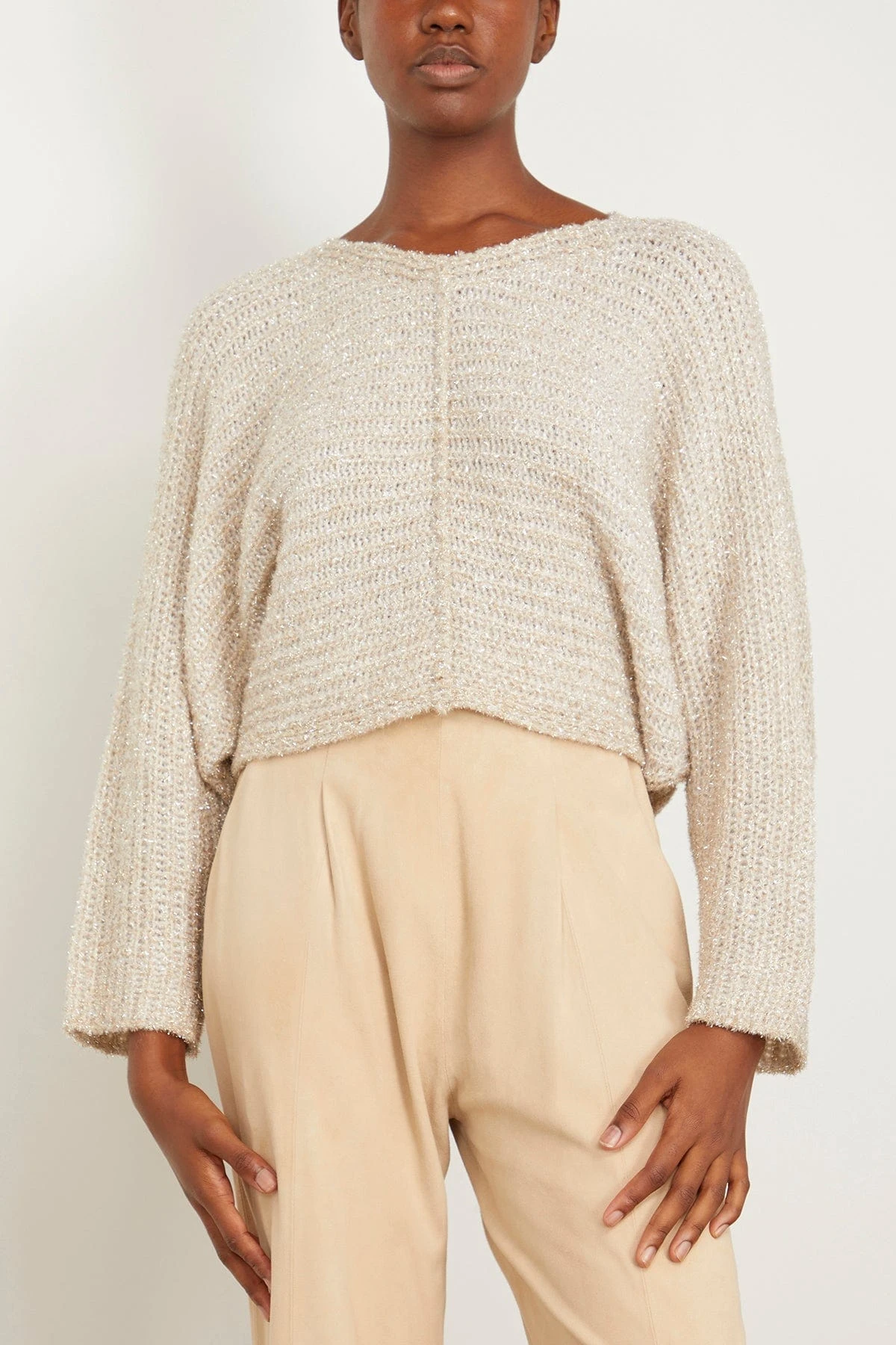FORTE_FORTE Lurex Chenille Poncho Sweater In Gold 5 FORTE_FORTE Lurex Chenille Poncho Sweater In Gold - Image 3