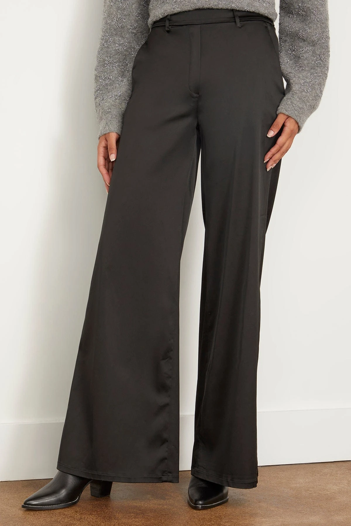 FORTE_FORTE Stretch Duchesse Wide Leg Pant In Noir 5 FORTE_FORTE Stretch Duchesse Wide Leg Pant In Noir - Image 3