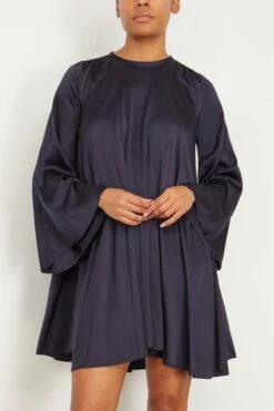 FORTE_FORTE Stretch Heavy Silk Satin Flared Mini Dress In Notte 8 FORTE_FORTE Stretch Heavy Silk Satin Flared Mini Dress In Notte -DOROTHE Clothing Shop forte StretchHeavySilkSatinFlaredMiniDressinNotte 2